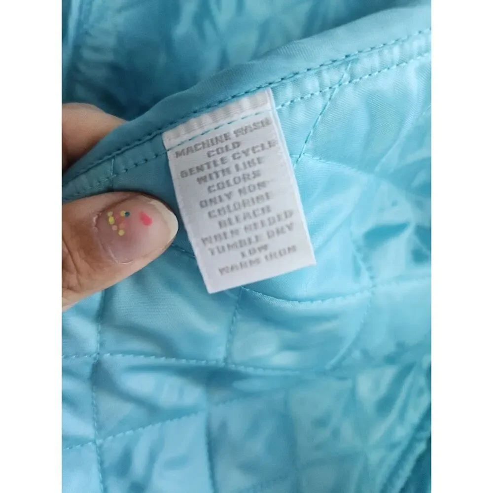 Charter Club Women Teal Green & Blue Floral Quilted Cotton Button Jacket size XL